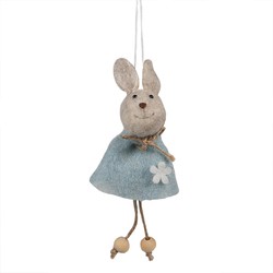 Clayre & Eef Paashanger Konijn 14 cm Blauw Stof Decoratie Hanger