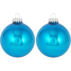 16x Glanzende blauwe kerstboomversiering kerstballen van glas 7 cm - Kerstbal