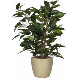 Groene ficus kunstplant 40 cm met plantenpot parelgoud D13.5 en H12.5 cm - Kunstplanten