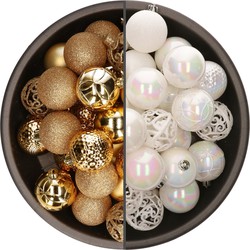 74x stuks kunststof kerstballen mix van parelmoer wit en goud 6 cm - Kerstbal