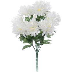 Louis Maes Kunstbloemen boeket crysanten met bladgroen - wit - H45 cm - Sierbloemen - Kunstbloemen
