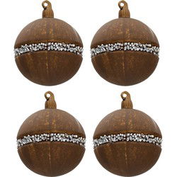 Clayre & Eef Kerstbal Set van 4  Ø 8 cm Bruin Glas Rond Kerstboomversiering