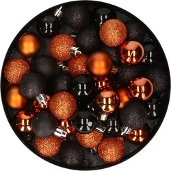 Set van 40x stuks kunststof kerstballen mix zwart en oranje 3 cm - Kerstbal