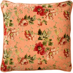 Dutch Decor MEIS - Kussenhoes 45x45 cm - velvet bloemen - dusty pink - roze - rood - streepjes - Dutch Decor