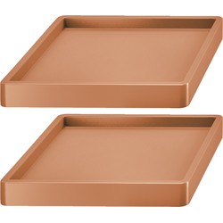 2x Stuks planten trolleys/multirollers vierkant terracotta kunststof 35 cm - Planten onderzetter