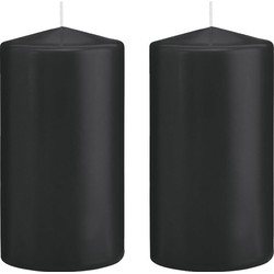 2x Kaarsen zwart 8 x 15 cm 69 branduren sfeerkaarsen - Stompkaarsen