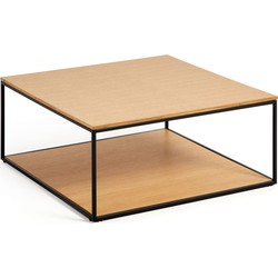 Kave Home - Yoana salontafel met eikenfineer tafelblad en onderstel, wit metalen onderstel, 80 x 80 cm