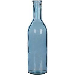Mica Decorations Rioja Fles Vaas - 50x15 cm - Gerecycled Glas - Blauw - Vazen