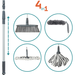 Nordix Dweilsysteem 4in1 - Telescopisch tot 125cm - Bezem Mop Plumeau - Vloerwisser - Dweilstok