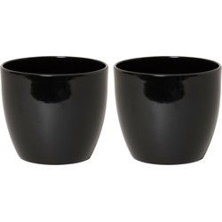 Floran Bloempot/plantenpot Boule - 2x - zwart - keramiek - 25 x 22 cm - Plantenpotten