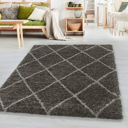 Azure Hoogpolig Taupe vloerkleed - Geruit - 120 X 170 CM