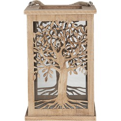 Clayre & Eef Windlicht  16x16x25 cm Bruin Hout Rechthoek Boom Kaarsenhouder