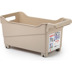 Plasticforte opberg Trolley Container - beige - op wieltjes - L38 x B18 x H18 cm - kunststof - Opberg trolley