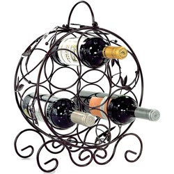 Decopatent® Staand Rond Wijnrek met Wijn Bladeren - Flessenrek voor 7 wijnflessen - Wijnrekken wijn flessen - Wijnrekje - Metaal