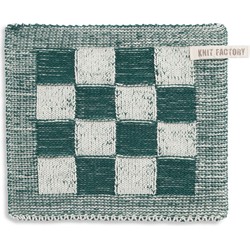 Knit Factory Gebreide Pannenlap Block - Ecru/Groen - 23x23 cm