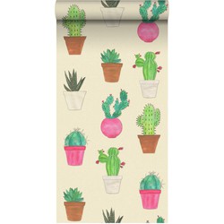 ESTAhome XXL behang cactussen groen, roze en beige - 50 x 900 cm - 158604