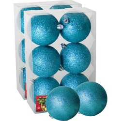 12x stuks kerstballen ijsblauw glitters kunststof 4 cm - Kerstbal