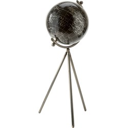 Decoratie wereldbol/globe zwart op metalen voet 20 x 57 cm - Wereldbollen