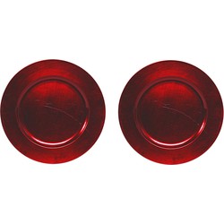 2x Ronde diner onderborden rood glimmend 33 cm - Onderborden
