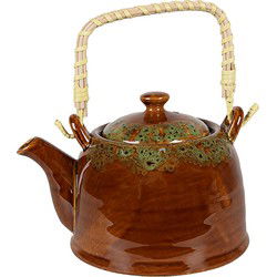 Clayre & Eef Theepot met Filter  750 ml Bruin Groen Keramiek Theekan