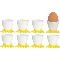 Eierdoppen met voetjes - 8x stuks - plastic - met lepels - Eierdopjes