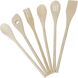 Gerim Kitchen Solutions set keukenlepels/pollepels - 6 stuks - hout - 30 cm - Keukenspatels