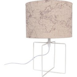 Clayre & Eef Tafellamp  Ø 22x34 cm  Beige Wit Ijzer Textiel Bureaulamp