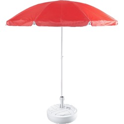 Rood strand/tuin basic parasol van nylon 200 cm + parasolvoet wit - Parasols