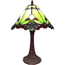 LumiLamp Tiffany Tafellamp  Ø 31x49 cm  Groen Rood Glas Kunststof Tiffany Bureaulamp