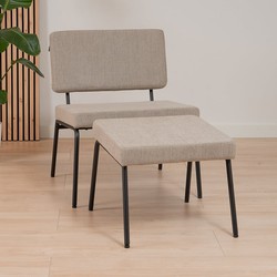 Scandinavische fauteuil en hocker Espen taupe gerecyclede stof