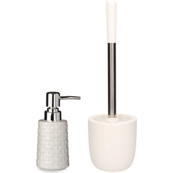 WC-/toiletborstel en houder dolomiet wit met zeeppompje 350 ml - Badkameraccessoireset