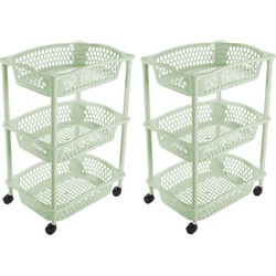 2x stuks keuken opberg trolleys/roltafels met 3 manden 62 cm mintgroen - Opberg trolley