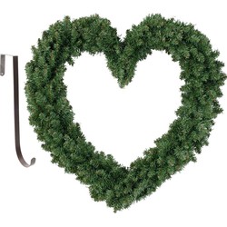 Kerstkrans hart vorm groen 50 cm kunststof incl. deurhanger - Kerstkransen