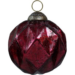 PTMD glazen kerstbal Liv diamant patroon - H10 x Ø10 - Bordeauxrood