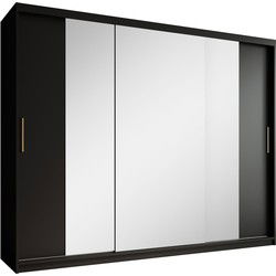 Meubella - Kledingkast Mandalin - Zwart - 250 cm - Met spiegel