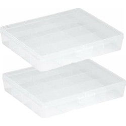 Q-LINE Opberg box/opbergdoos - 2x - 16 vaks - transparant - kunststof - 29,5 x 24,5 x 5,5 cm - Opbergbox