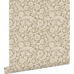 ESTAhome behang bloemmotief donker beige - 50 x 900 cm - 139783