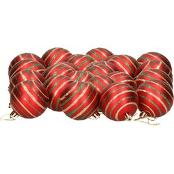 24x stuks gedecoreerde kerstballen rood kunststof 6 cm - Kerstbal