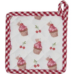 Clayre & Eef Kind Pannenlap  16x16 cm Rood Roze Katoen Cupcakes Moeder dochter