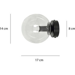 Stevns bol wandlamp zwart in doorzichtig glas 1x E14