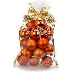 20x stuks kunststof kerstballen oranje/koper mix 6 cm in giftbag - Kerstbal