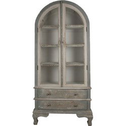 Clayre & Eef Vitrinekast  95x41x200 cm Grijs Beige Hout Glas Buffetkast