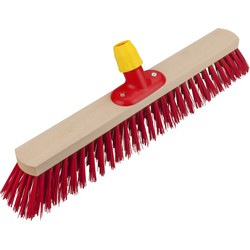 Buemag buiten bezemkop voor tegels - met steelhouder - rood - Breed 50 cm - hout/kunststof - Bezem