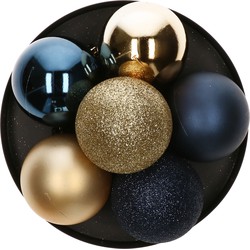 Atmosphera Kerstballen - 8st - kunststof - blauw-champagne - 7cm - Kerstbal