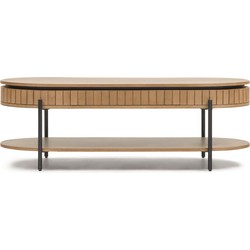 Kave Home - Licia salontafel met 1 lade in massief mangohout en zwart gelakt metaal 130 x 65 cm