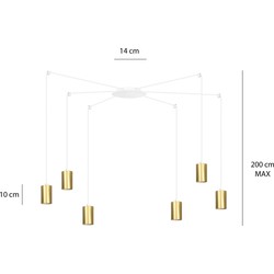 Turku witte regelbare spider hanglamp met 6 gouden kokers metaal GU10