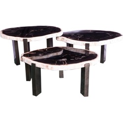 PTMD Salontafel Rudi - 50x60x43 cm - Hout - Grijs - Set van 3