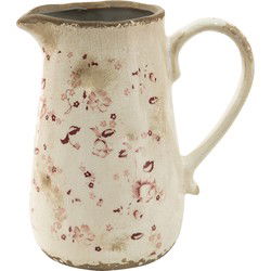 Clayre & Eef Decoratie Kan  1150 ml Roze Beige Keramiek Bloemen Waterkan