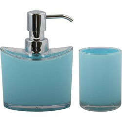 MSV Zeeppompje en drink/tandenborstel beker - badkamer set Aveiro - kunststof - lichtblauw - Badkameraccessoireset