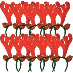 10x Rendier diadeem met rood gewei - Verkleedattributen